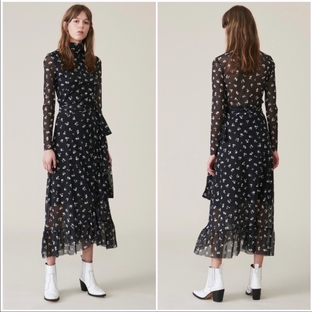 Ganni Floral Tildan Mesh Wrap Skirt